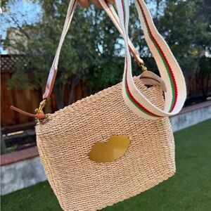 NWT Clare V Beige Woven Crossbody Bag with Gold Accent